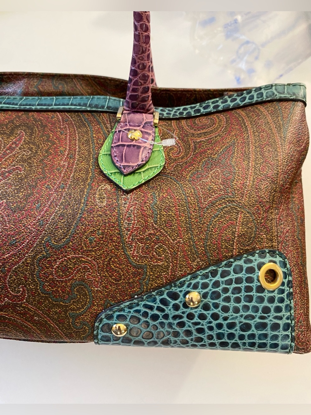 ETRO Multicolor Paisley canvas and croc-embossed leather EUC! - Picture 8 of 12